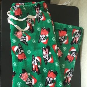 Green puppy fleece sleeping drawstring pants